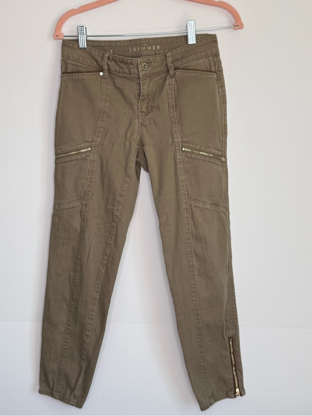 White House Black Market Tan “Skimmer” Skinny Jeans with Zippers